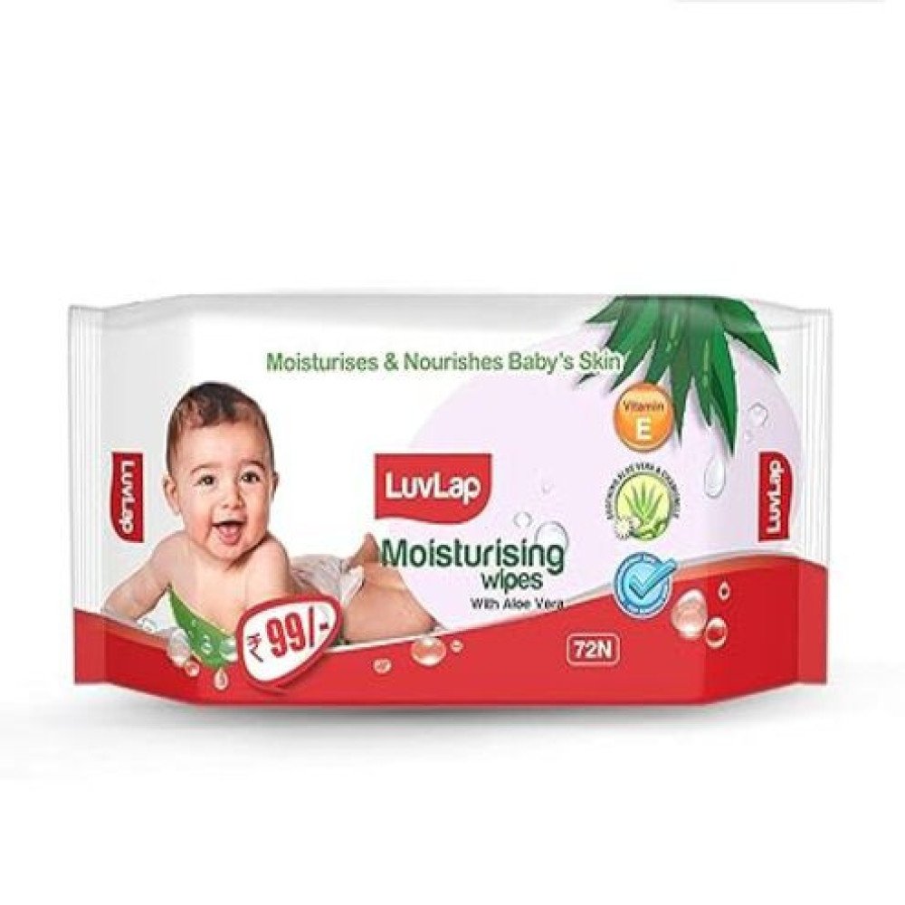 LuvLap Moisturising Wet Wipes without Lid For Baby Skin, Enriched with Aloe Vera, Vitamin Dermatologically Safe, Paraben 72 Wipes, pack of-1