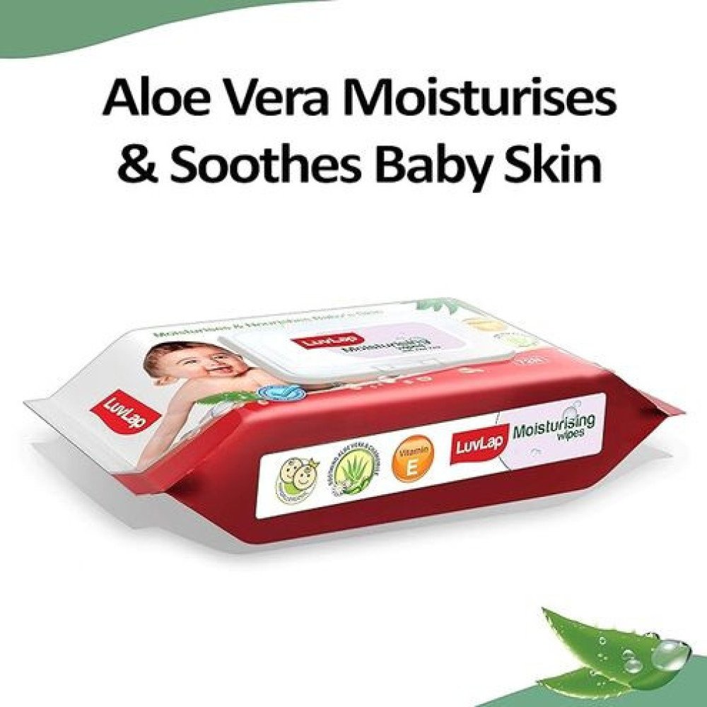 LuvLap Paraben Free Wipes For Baby Skin With Aloe Vera,Fragrance Free Safe Baby Wipes Rich In Vitamin E  Extract72 Wipes Pack With Lid Packs-Pack Of-2