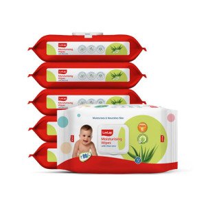 LuvLap Paraben Free Wipes For Baby Skin With Aloe Vera,Fragrance Free Safe Baby Wipes Rich In Vitamin E  Extract72 Wipes Pack With Lid Packs-Pack Of-6