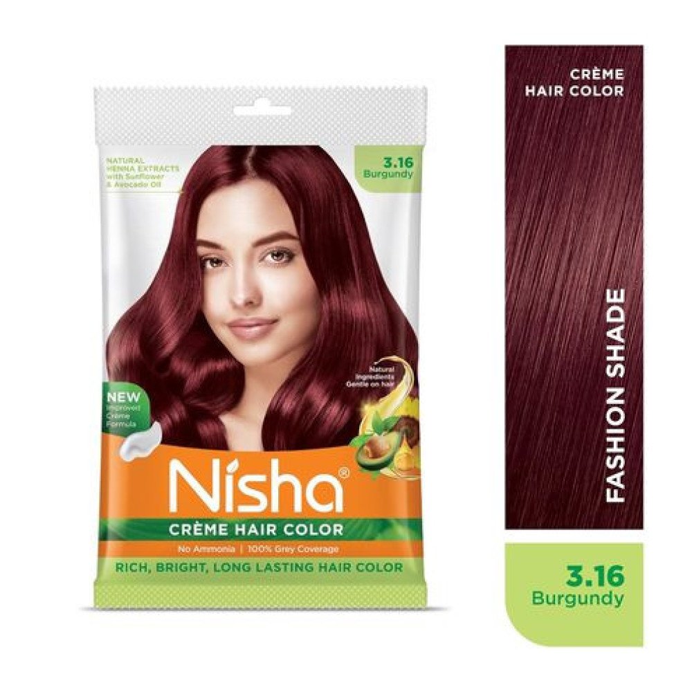 Nisha Cream Hair Color Rich Bright Long Lasting Hair Colouring For Ultra Soft Deep Shine Grey Coverage Conditioning With Natural Herbs Burgundy (Pack of 6)