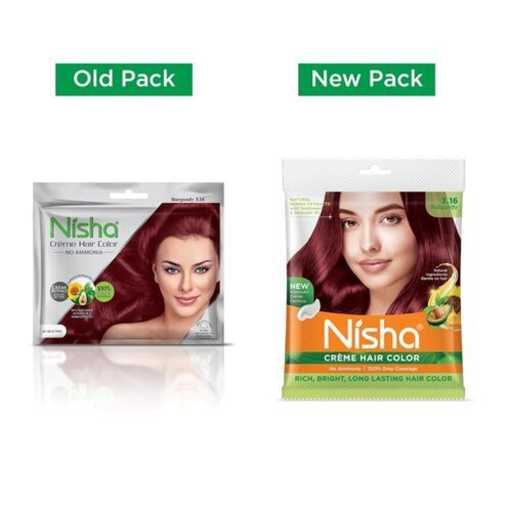 Nisha Cream Hair Color Rich Bright Long Lasting Hair Colouring For Ultra Soft Deep Shine Grey Coverage Conditioning With Natural Herbs Burgundy (Pack of 6)