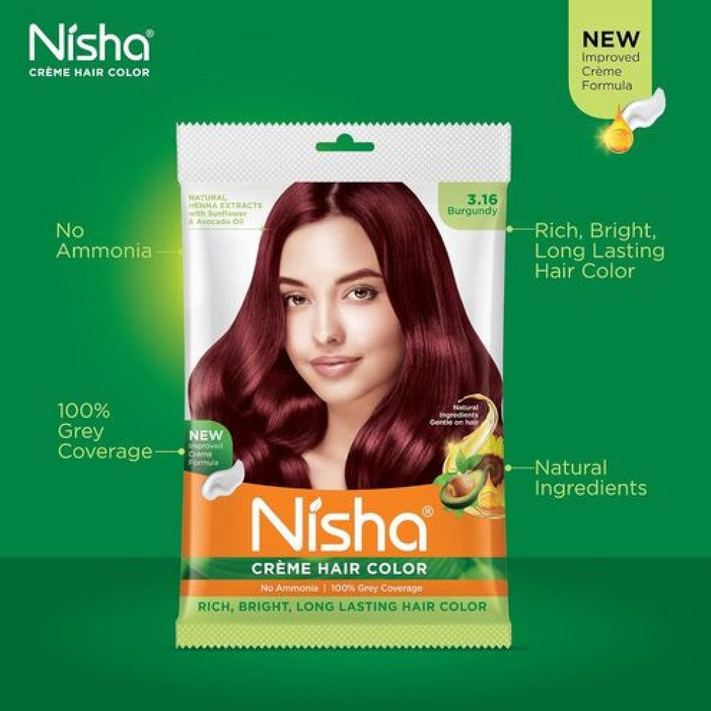 Nisha Cream Hair Color Rich Bright Long Lasting Hair Colouring For Ultra Soft Deep Shine Grey Coverage Conditioning With Natural Herbs Burgundy (Pack of 6)