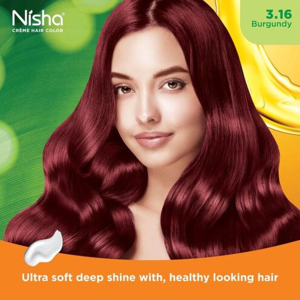 Nisha Cream Hair Color Rich Bright Long Lasting Hair Colouring For Ultra Soft Deep Shine Grey Coverage Conditioning With Natural Herbs Burgundy (Pack of 6)