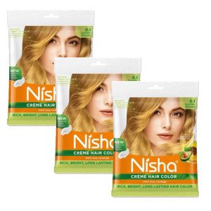 Nisha Cream Hair Color Rich Bright Long Lasting Hair Colouring For Ultra Soft Deep Shine Grey Coverage Conditioning With Natural Herbs Golden Blonde (Pack of 03)