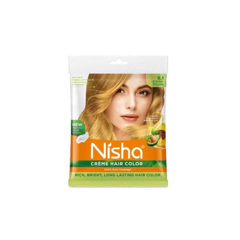 Nisha Cream Hair Color Rich Bright Long Lasting Hair Colouring For Ultra Soft Deep Shine Grey Coverage Conditioning With Natural Herbs Golden Blonde (Pack of 04)