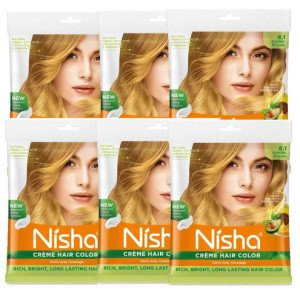 Nisha Cream Hair Color Rich Bright Long Lasting Hair Colouring For Ultra Soft Deep Shine Grey Coverage Conditioning With Natural Herbs Golden Blonde (Pack of 06)