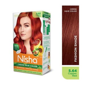 Nisha Creme Hair Color, Permanent Hair Colour Cherry Red, Silky Shiny  Grey Coverage  Ammonia Free Color With Natural Henna Extract, 60G+60Ml Copper Red5.64