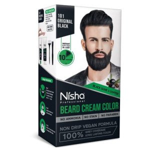 Nisha Beard Colour For Men, Original Black, Grey Coverage, No Ammonia, No Stain, No Paraben, Non Drip Vegan Formula, Long Lasting Color in 10 Minutes, 60g Colorant + 60g Developer