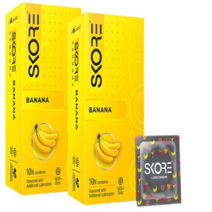 SKORE Banana Flavour 1500 Dotted Condom  (10 Sheets)-Pack Of-2