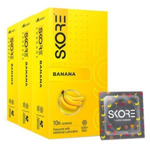 SKORE Banana Flavour 1500 Dotted Condom  (10 Sheets)-Pack Of-3