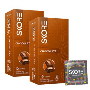 SKORE Chocolate Flavour 1500 Dotted Condom  (10 Sheets)-Pack Of-2