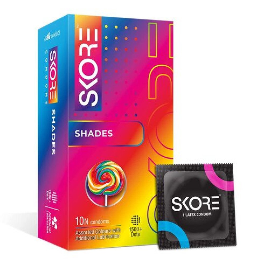 Skore Shades Assorted Colours| Extra Lubrication Condom 10 pieces Packs-1